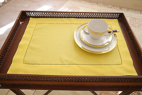 Habanero Gold Color Hemstitch Placemat 14"x20". Ramie & Cotton